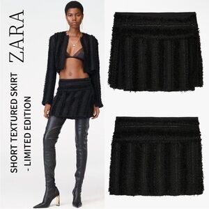 Zara Black Textured fabric High waist Mini Skirt Limited Edition tonal beads NWT